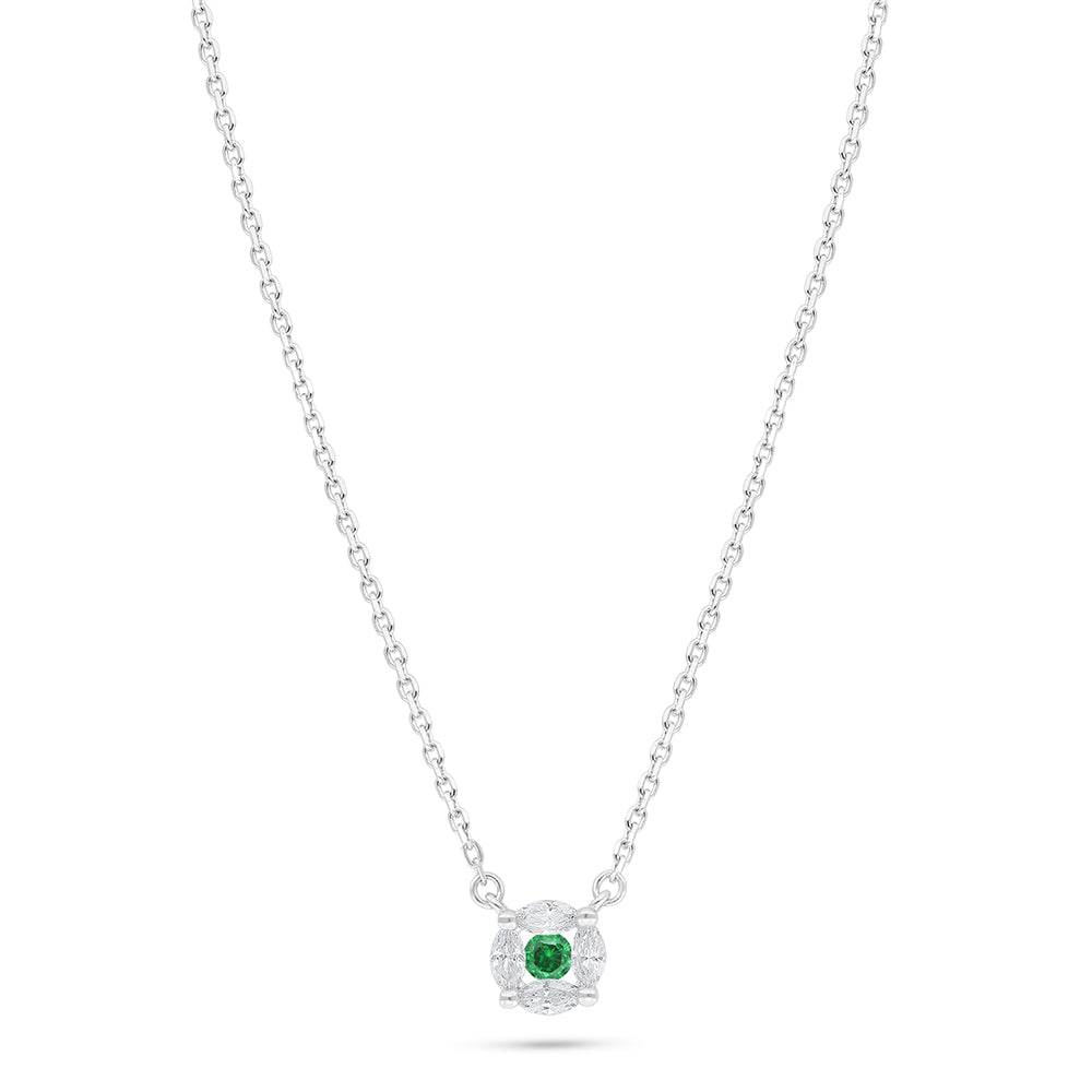 Sterling Silver 925 Necklace Rhodium Plated Embedded With Emerald Zircon And White Zircon