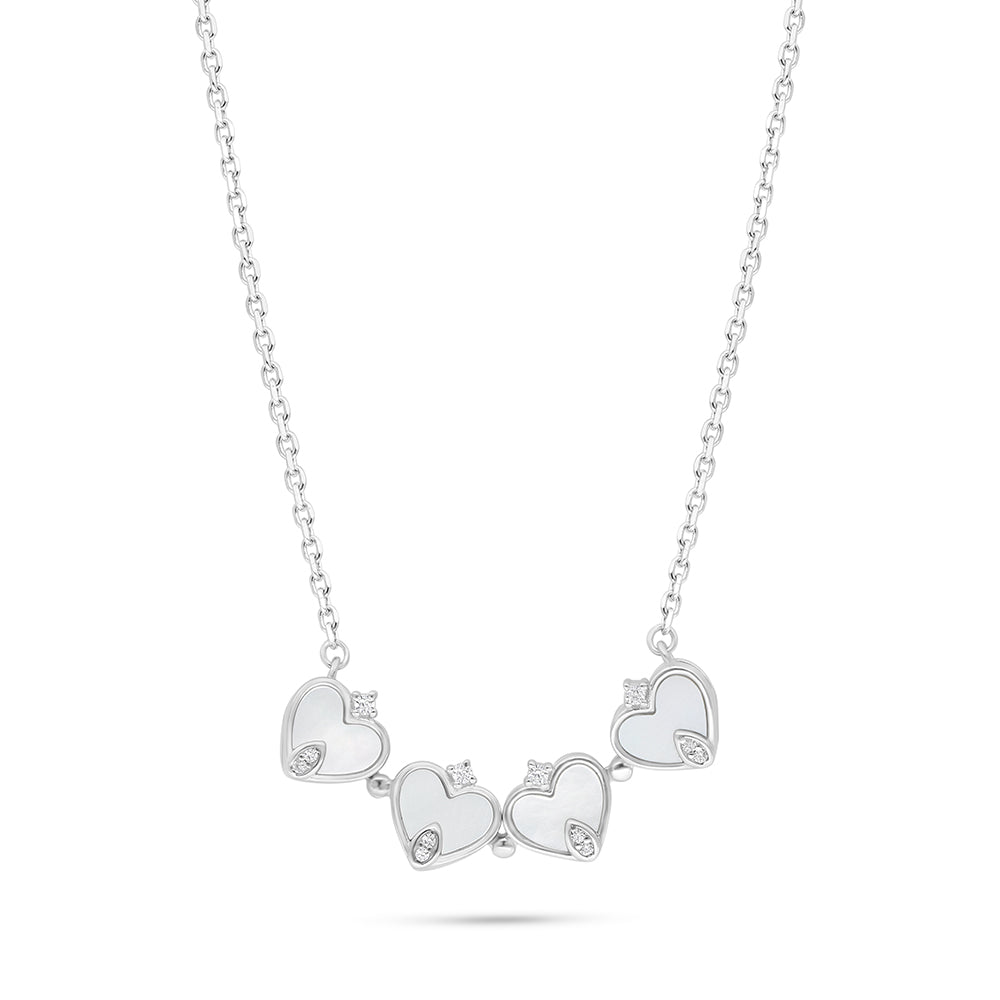 Sterling Silver 925 Necklace Rhodium Plated Embedded With White Shell And White Zircon
