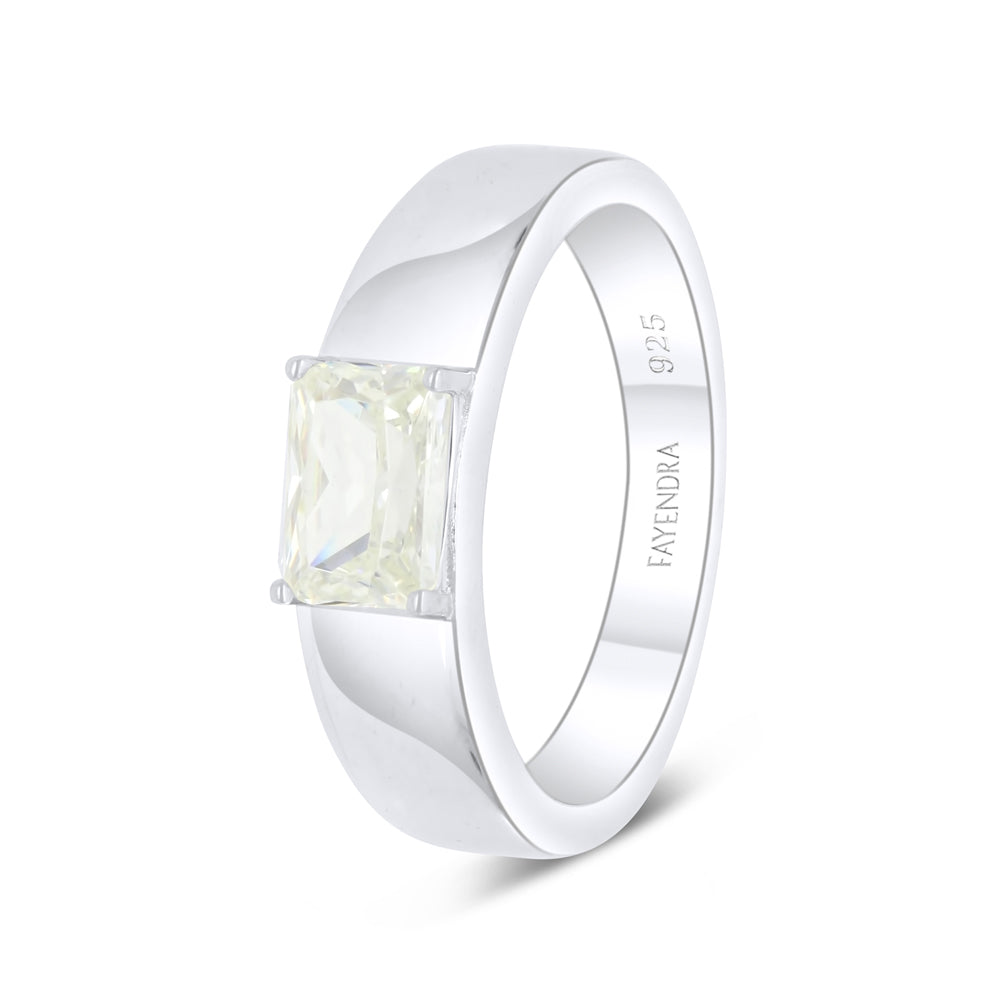 Sterling Silver 925 Ring Rhodium Plated Embedded With Yellow Diamond