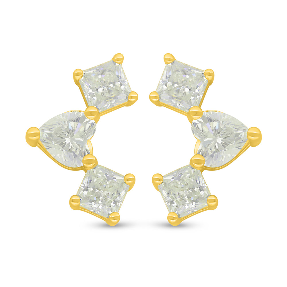 Sterling Silver 925 Earring Golden Plated Embedded With Yellow Diamond