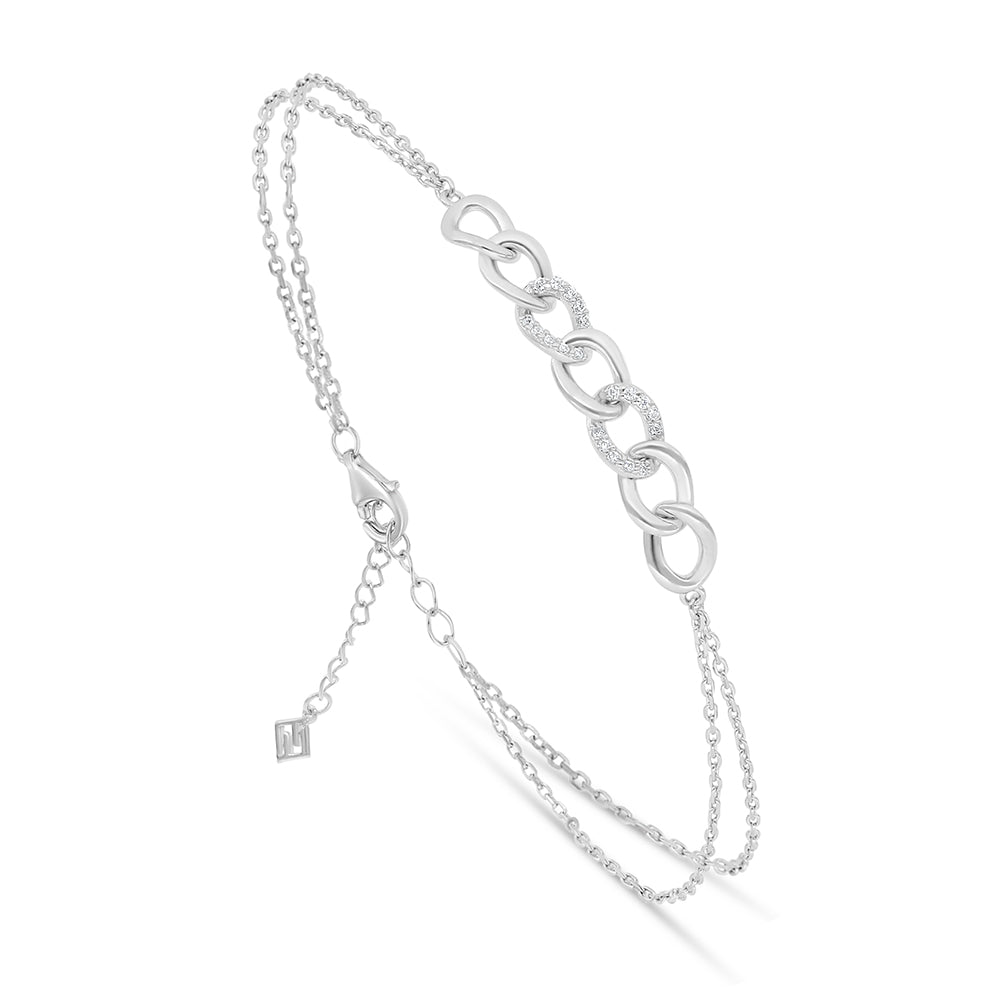 Sterling Silver 925 Bracelet Rhodium Plated Embedded With White Zircon