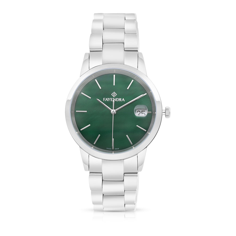 Stainless Steel 316 Watch Silver Color - GREEN MOP DIAL