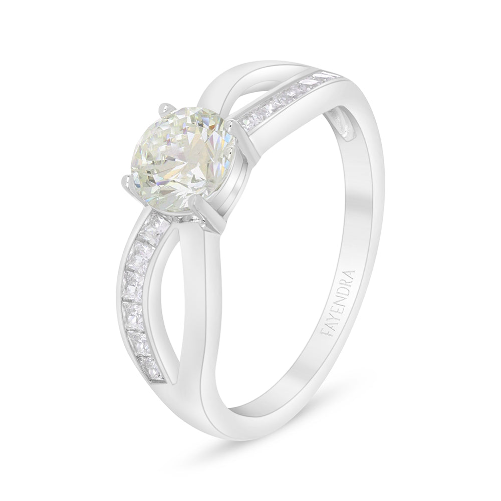 خاتم من الفضة الخالصة عيار 925 مطلي روديوم مرصع بالزركون الكناري الالماسي و فص ابيض