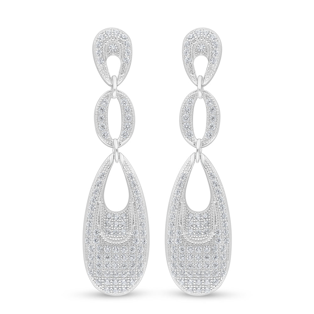 Sterling Silver 925 Earring Rhodium Plated Embedded With White Zircon