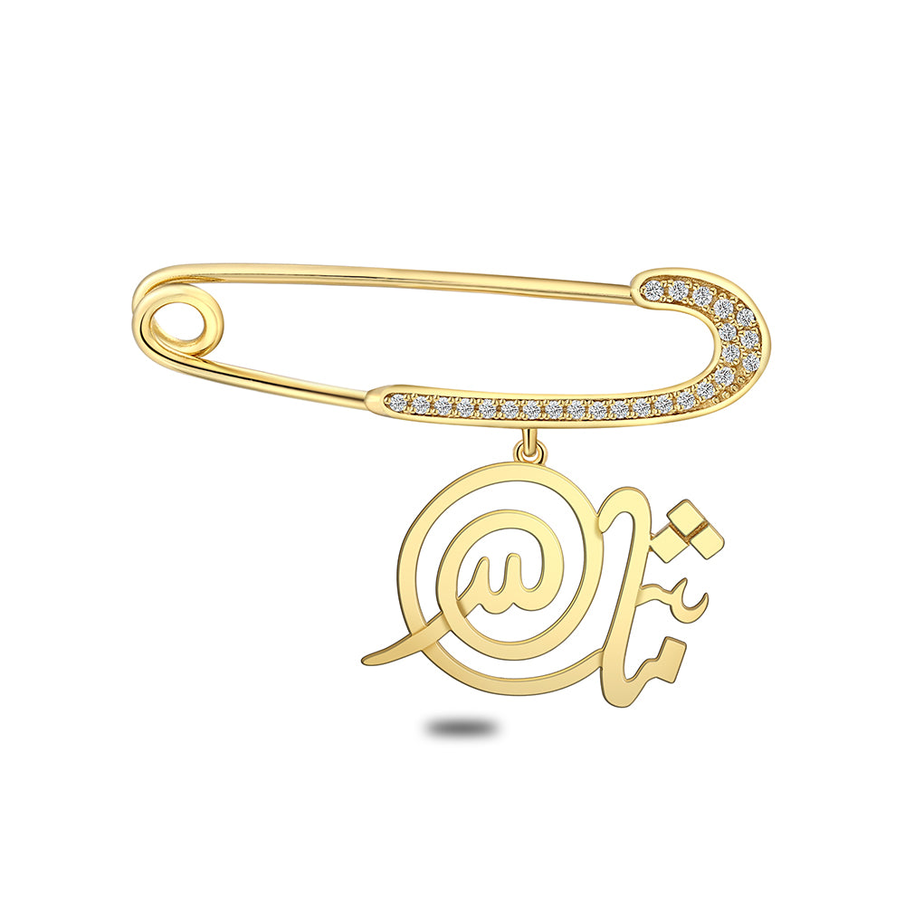 بروش أطفال من الفضة الخالصة عيار 925 مطلي ذهبي مرصع فص ابيض