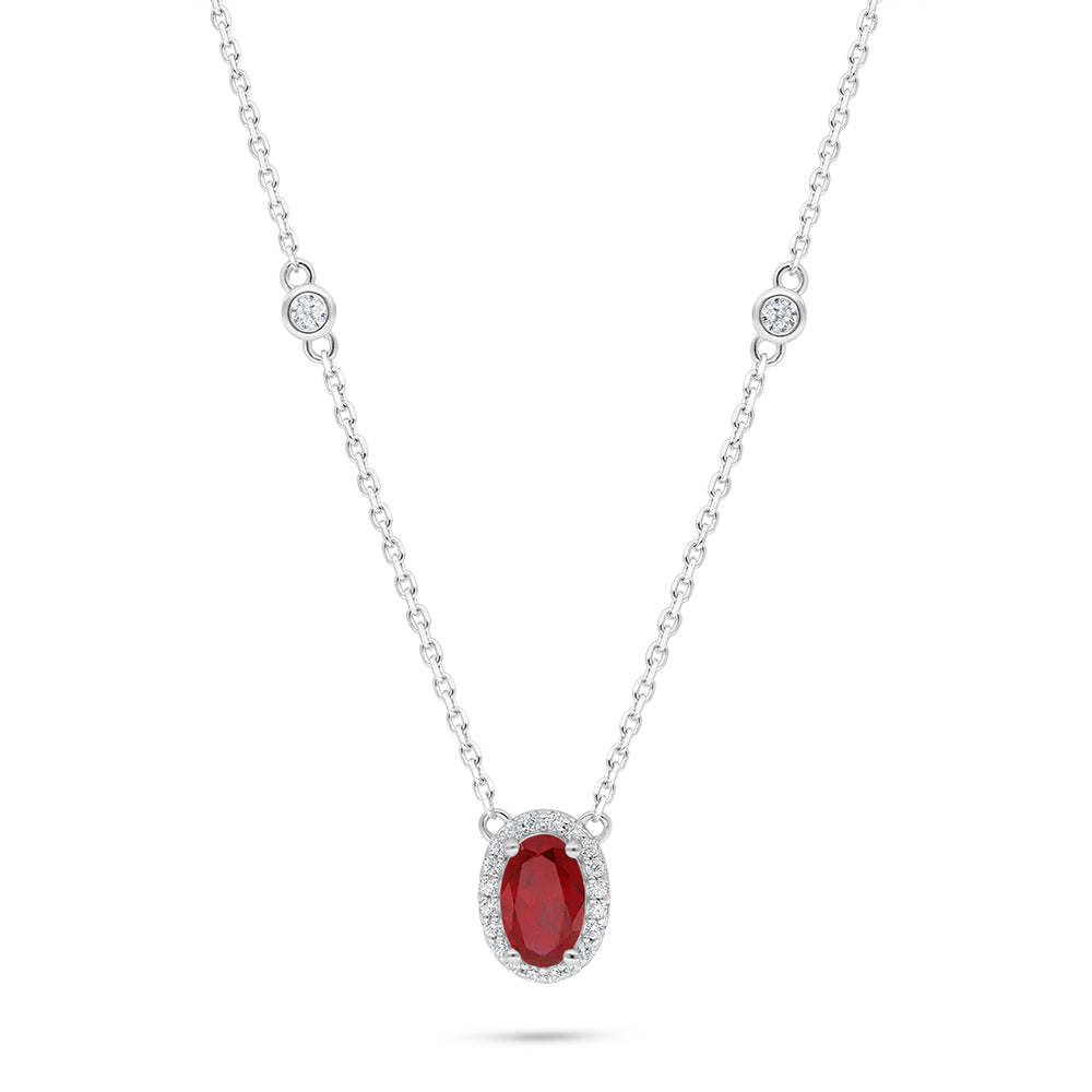 Sterling Silver 925 Necklace Rhodium Plated Embedded With Ruby Corundum And White Zircon