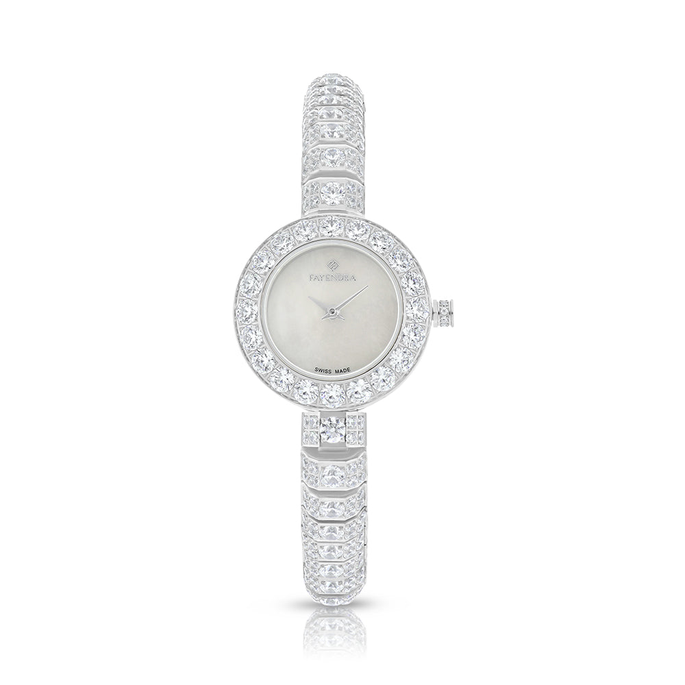 Stainless Steel 316L Watch Silver Color Embedded With White Zircon - white MOP dial