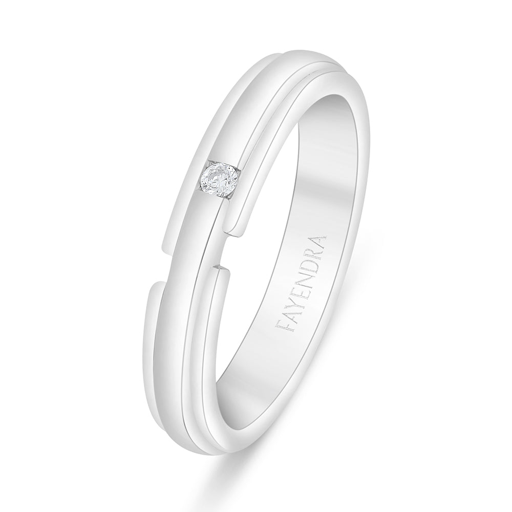 Sterling Silver 925 Ring Rhodium Plated Embedded With White Zircon