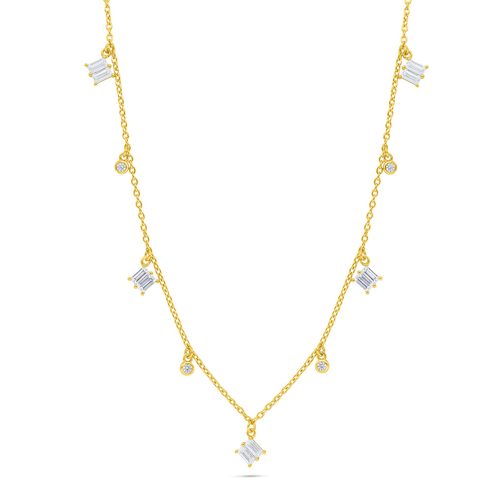 Sterling Silver 925 Necklace Golden Plated Embedded With White Zircon