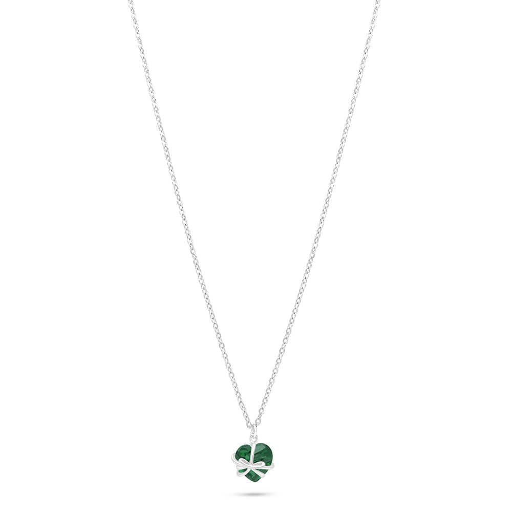 Sterling Silver 925 Necklace Rhodium Plated Embedded With Emerald Zircon