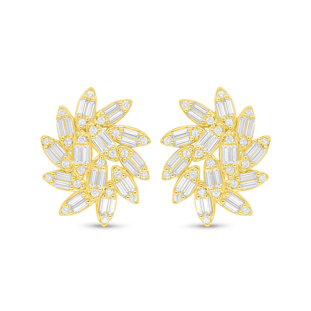 اقراط من الفضة الخالصة عيار 925 مطلي ذهبي مرصع فص ابيض