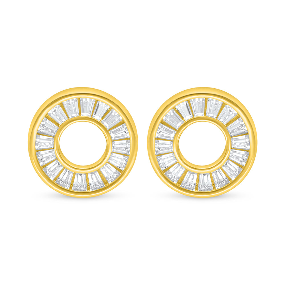Sterling Silver 925 Earring Golden Plated Embedded With White Zircon