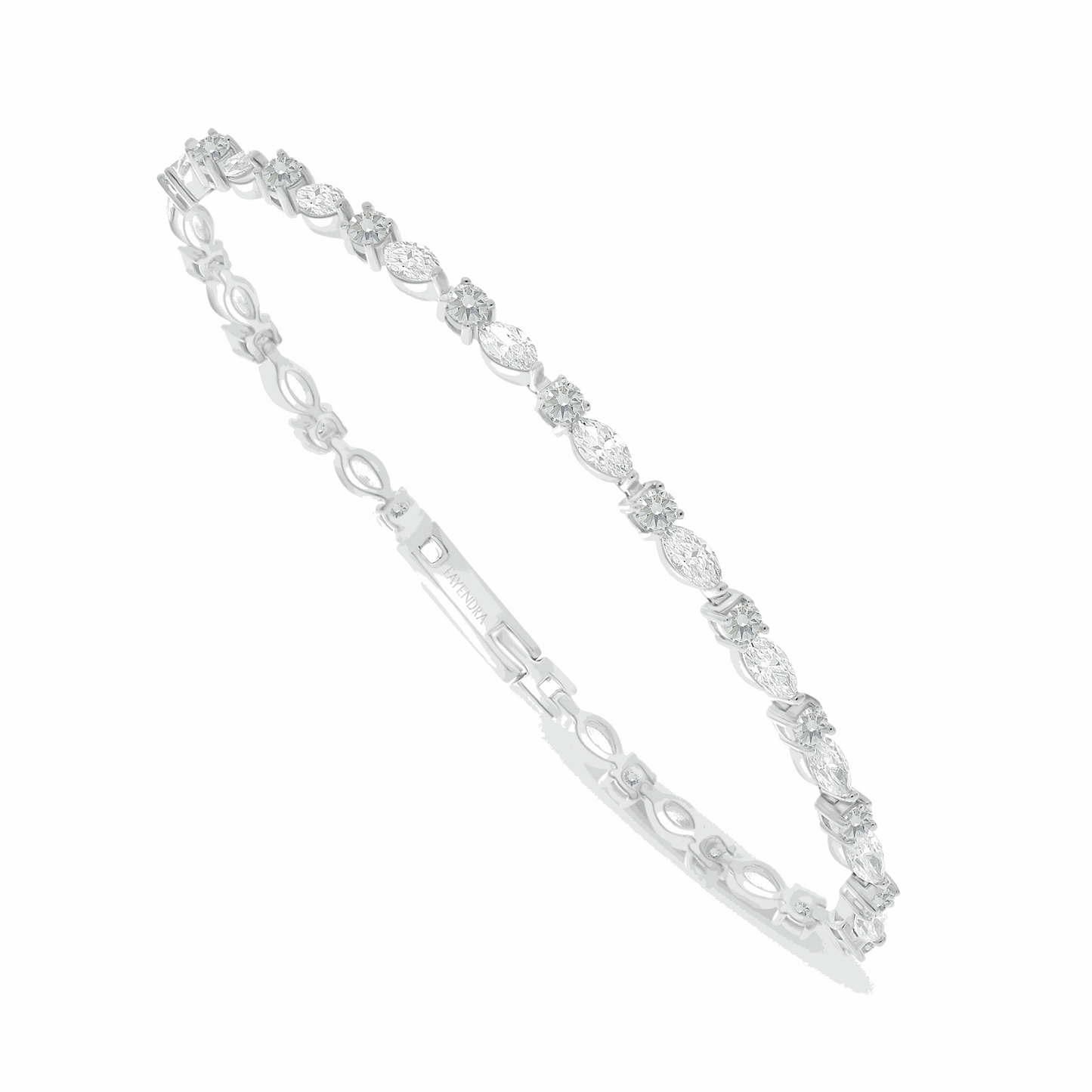 Sterling Silver 925 Bracelet Rhodium Plated Embedded With Diamond And White Zircon