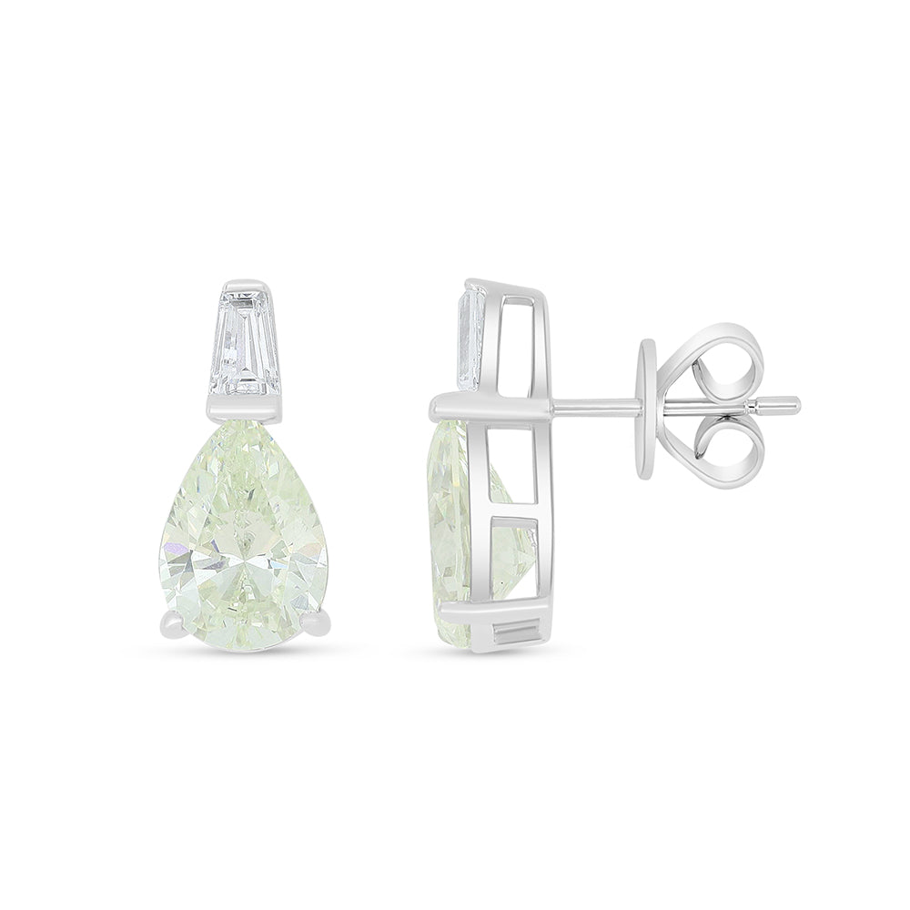 Sterling Silver 925 Earring Rhodium Plated Embedded With Diamond Zircon And White Zircon