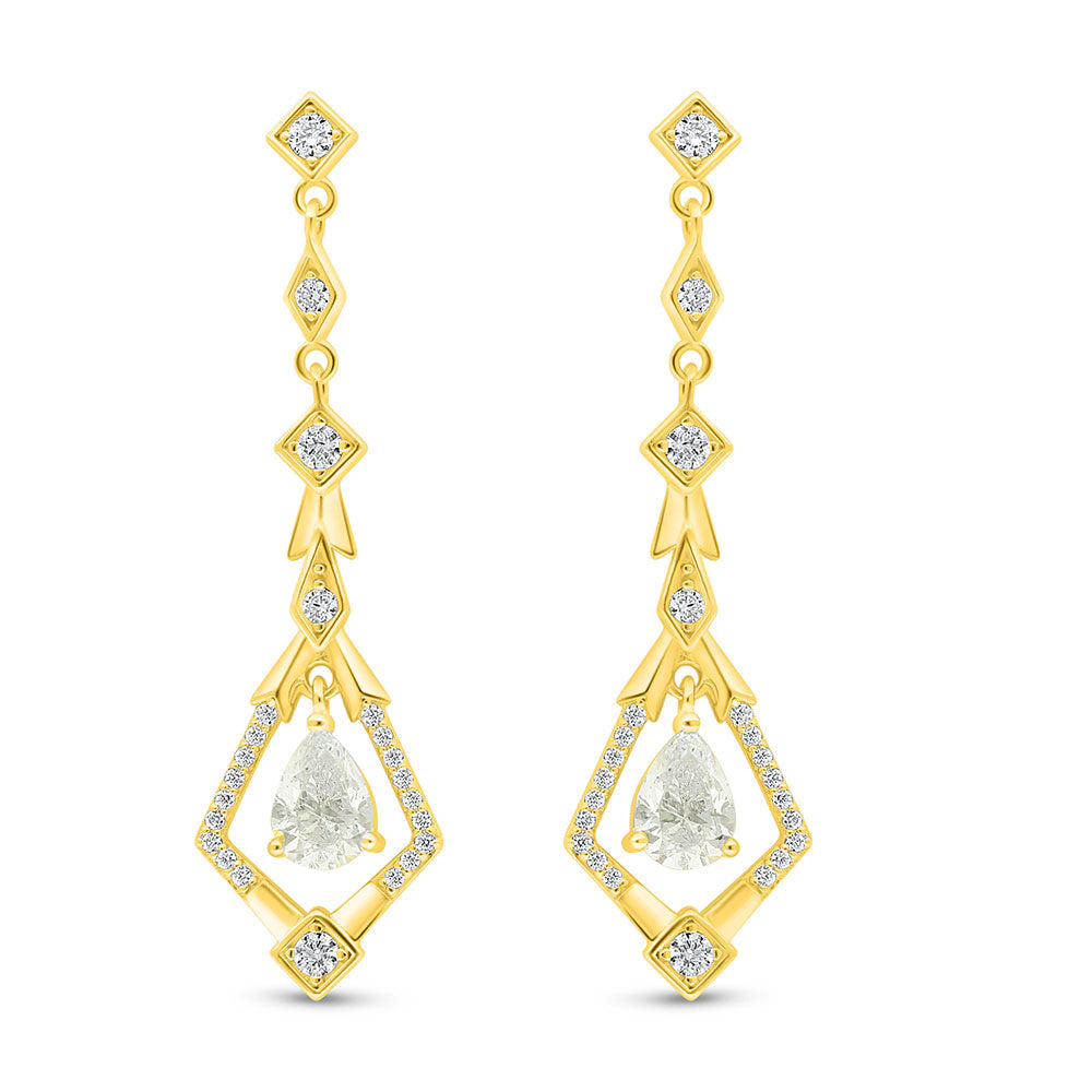 Sterling Silver 925 Earring Golden Plated Embedded With Diamond Color And White Zircon