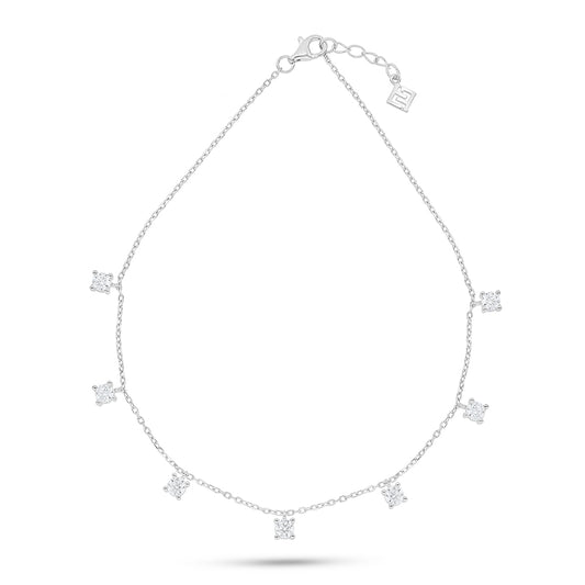 Sterling Silver 925 Anklet Rhodium Plated Embedded With White Zircon