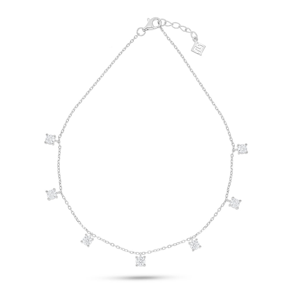 Sterling Silver 925 Anklet Rhodium Plated Embedded With White Zircon
