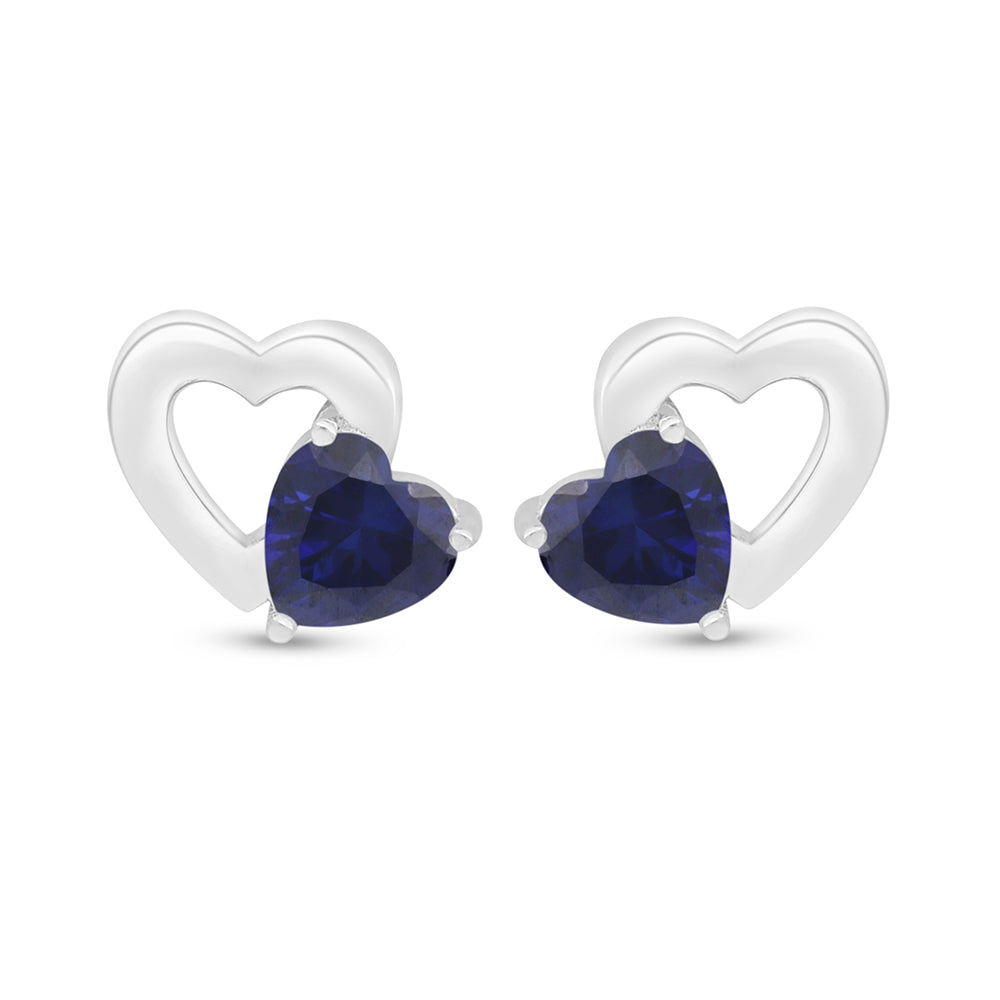 Sterling Silver 925 Earring Rhodium Plated Embedded With Sapphire Corundum