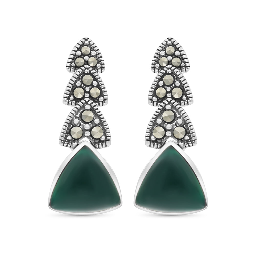 اقراط من الفضة الخالصة عيار 925 مرصعه احجار عقيق جاد اخضر طبيعي و ماركسايت