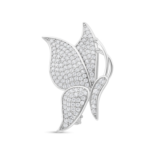[BRH01WCZ00000A040] Sterling Silver 925 Brooch  Rhodium Plated Embedded With White Zircon