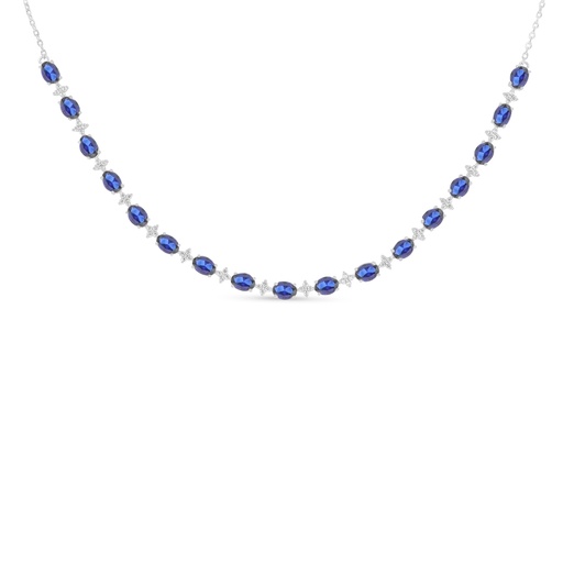 [NCL01SAP00WCZC096] Sterling Silver 925 Necklace Rhodium Plated Embedded With Sapphire Corundum And White Zircon