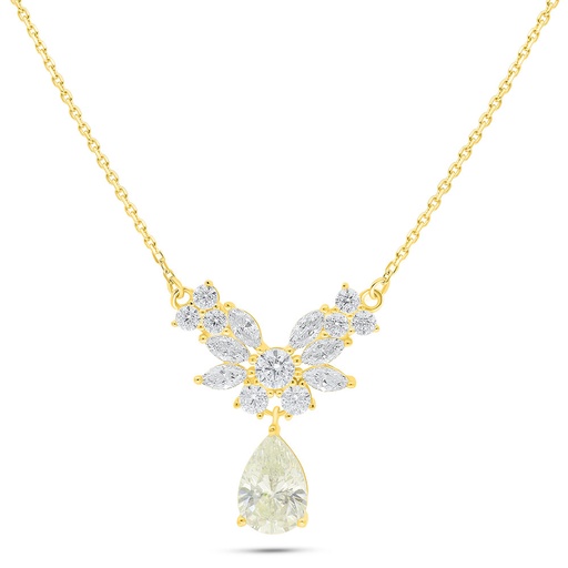[NCL02CIT00WCZC081] Sterling Silver 925 Necklace Golden Plated Embedded With Diamond Color And White Zircon