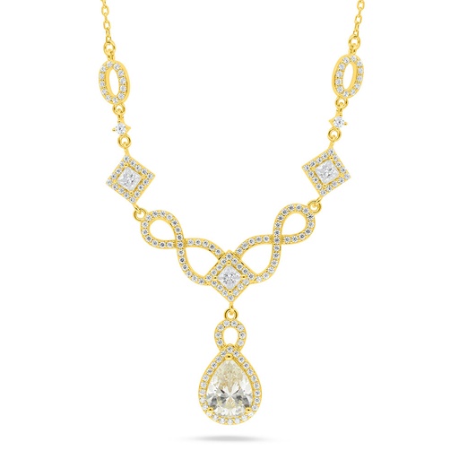 [NCL02CIT00WCZC086] Sterling Silver 925 Necklace Golden Plated Embedded With Diamond Color And White Zircon