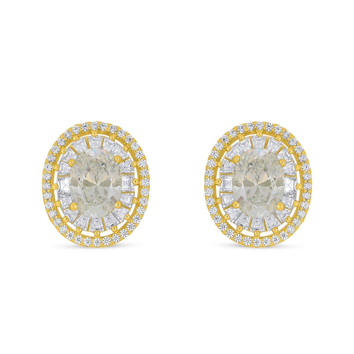 Sterling Silver 925 Earring Golden Plated Embedded With Diamond Zircon And White Zircon