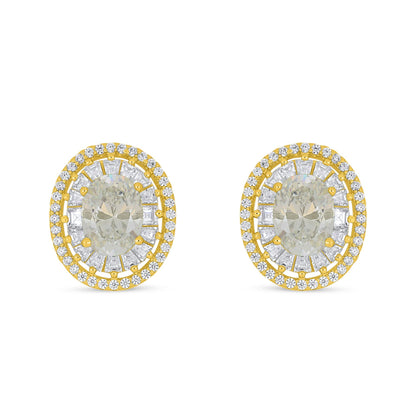 Sterling Silver 925 Earring Golden Plated Embedded With Diamond Zircon And White Zircon