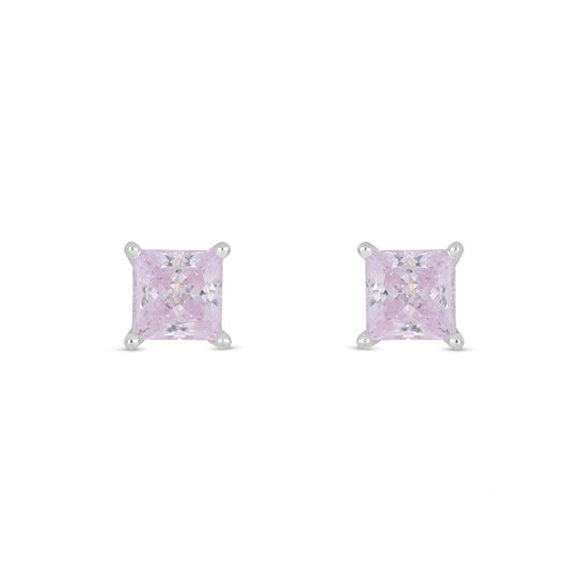 Sterling Silver 925 Earring Rhodium Plated Embedded With Pink Zircon