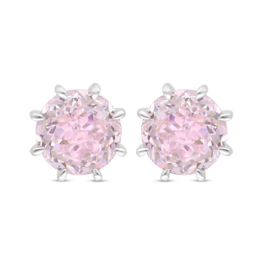 Sterling Silver 925 Earring Rhodium Plated Embedded With Pink Zircon