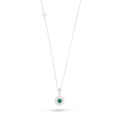 Sterling Silver 925 Necklace Rhodium Plated Embedded With Emerald Zircon And White Zircon