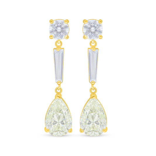 Sterling Silver 925 Earring Golden Plated Embedded With Yellow Diamond And White Zircon