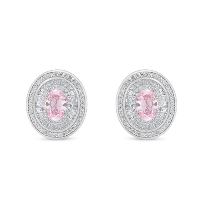 Sterling Silver 925 Earring Rhodium Plated Embedded With Pink Zircon And White Zircon
