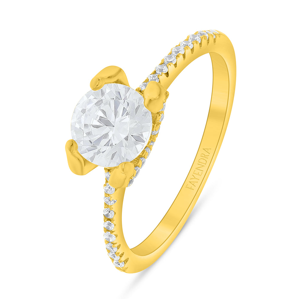 Sterling Silver 925 Ring Golden Plated Embedded With White Zircon