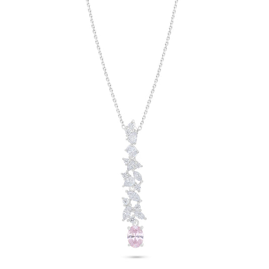 Sterling Silver 925 Necklace Rhodium Plated Embedded With pink Zircon And White Zircon
