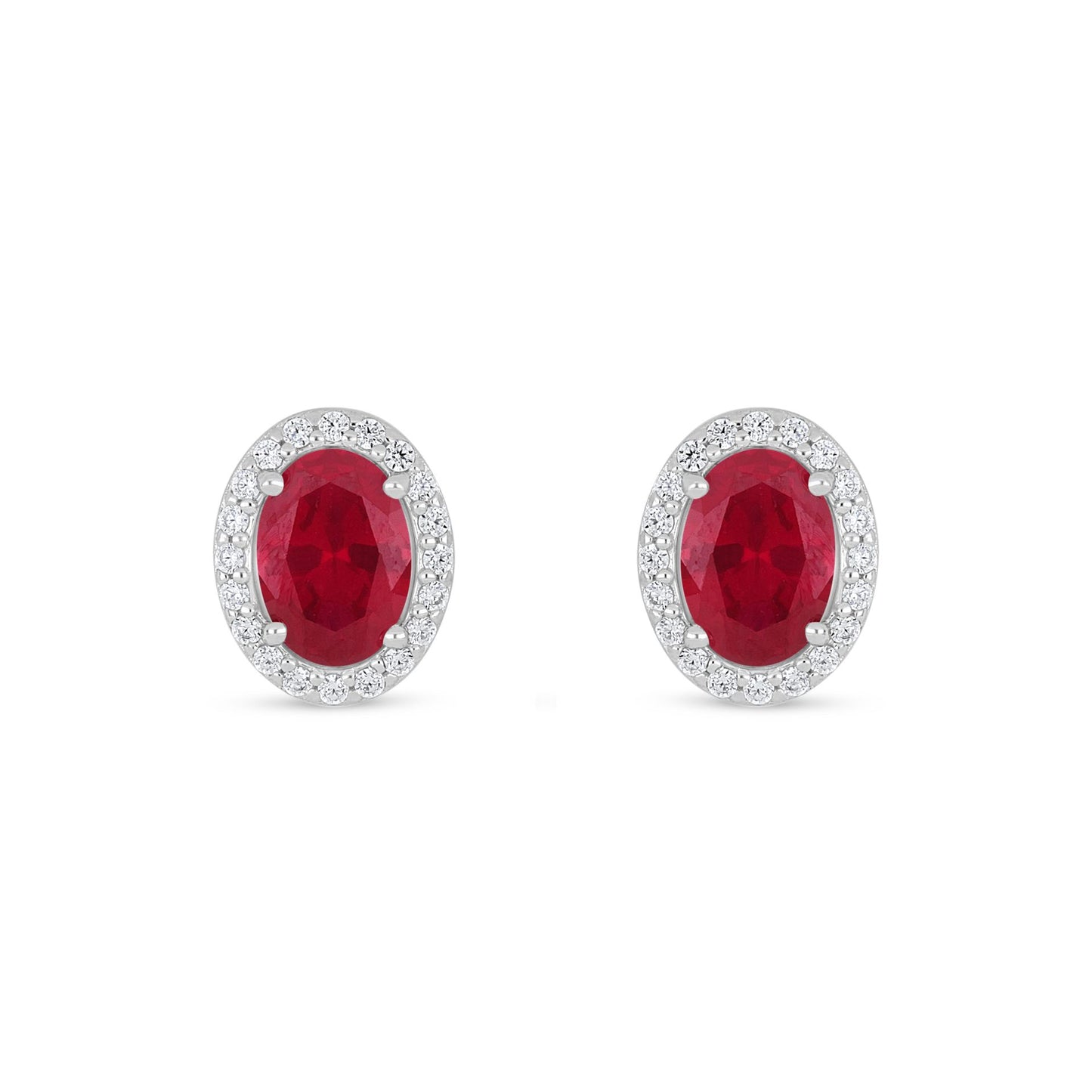 Sterling Silver 925 Earring Rhodium Plated Embedded With Ruby Corundum And White Zircon