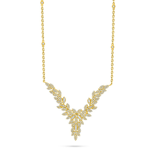 Sterling Silver 925 Necklace Golden Plated Embedded With White Zircon