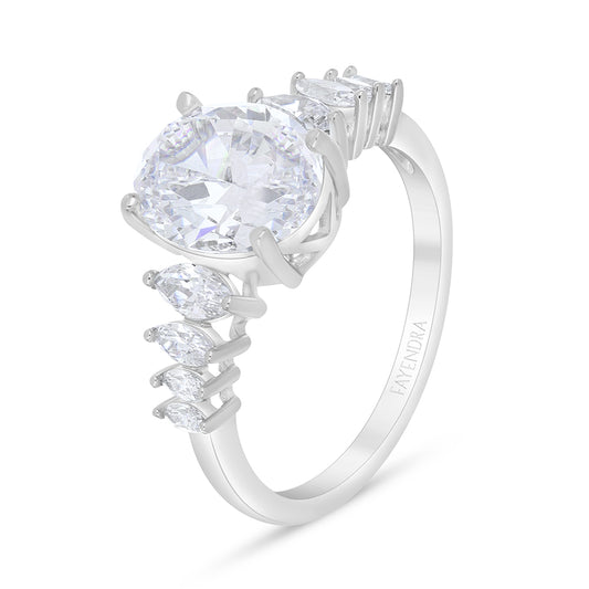 Sterling Silver 925 Ring Rhodium Plated Embedded With White Zircon