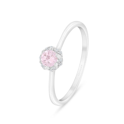 Sterling Silver 925 Ring Rhodium Plated Embedded With Pink Zircon And White Zircon