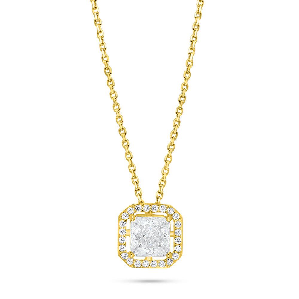 Sterling Silver 925 Necklace Golden Plated Embedded With White Zircon