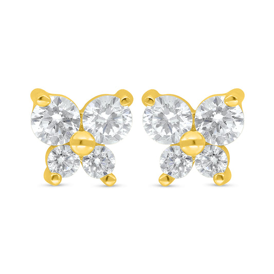 Sterling Silver 925 Earring Golden Plated Embedded With  White Zircon