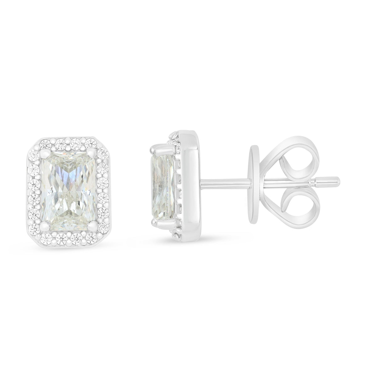 Sterling Silver 925 Earring Rhodium Plated Embedded With Diamond Zircon And White Zircon
