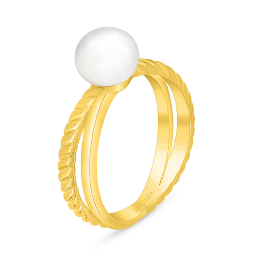 Sterling Silver 925 Ring Golden Plated Embedded With Natural White Pearl