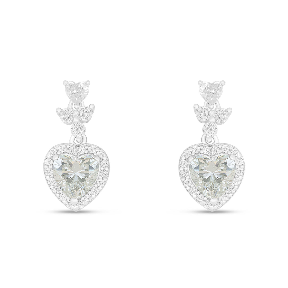 Sterling Silver 925 Earring Rhodium Plated Embedded With Diamond Zircon And White Zircon