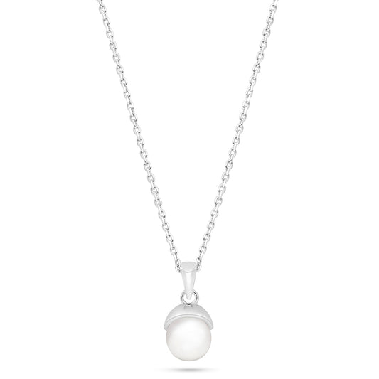 Sterling Silver 925 Necklace Rhodium Plated Embedded With Natural White Pearl