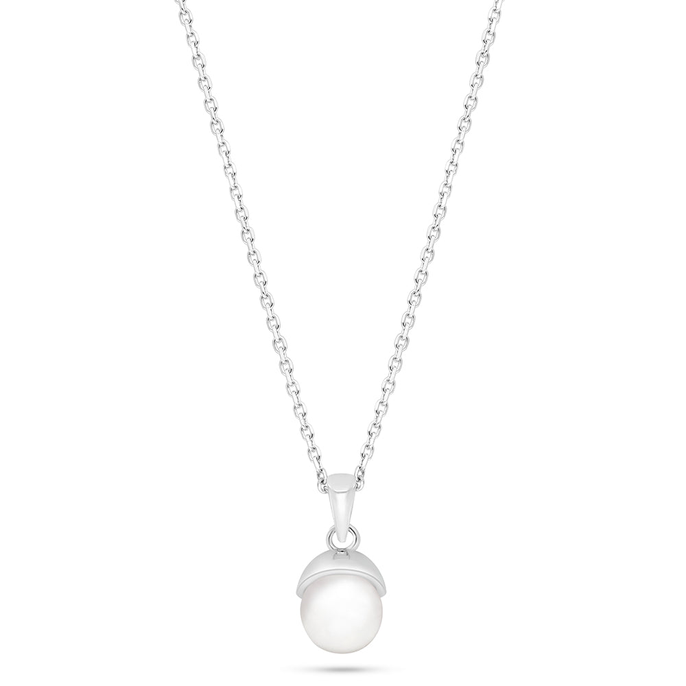 Sterling Silver 925 Necklace Rhodium Plated Embedded With Natural White Pearl