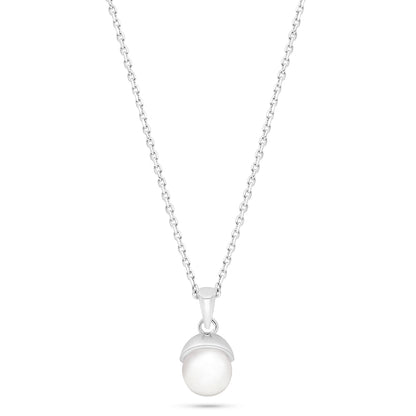 Sterling Silver 925 Necklace Rhodium Plated Embedded With Natural White Pearl