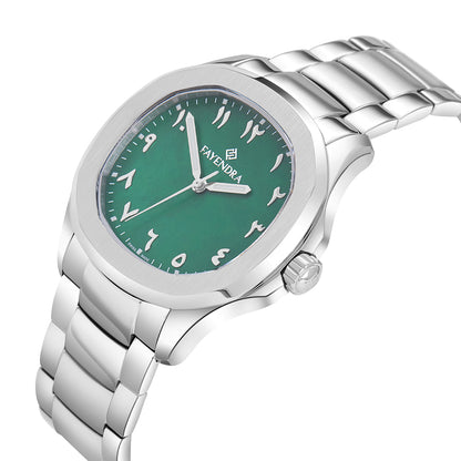 ساعة رجالي ستانلس ستيل عيار  L316 بلون فضي - مينا حجر صدف ام اللالئ الاخضر