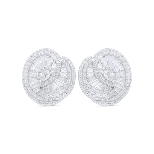 Sterling Silver 925 Earring Rhodium Plated Embedded With White Zircon